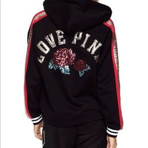 Victoria’s Secret Pink black rose sequin hoodie